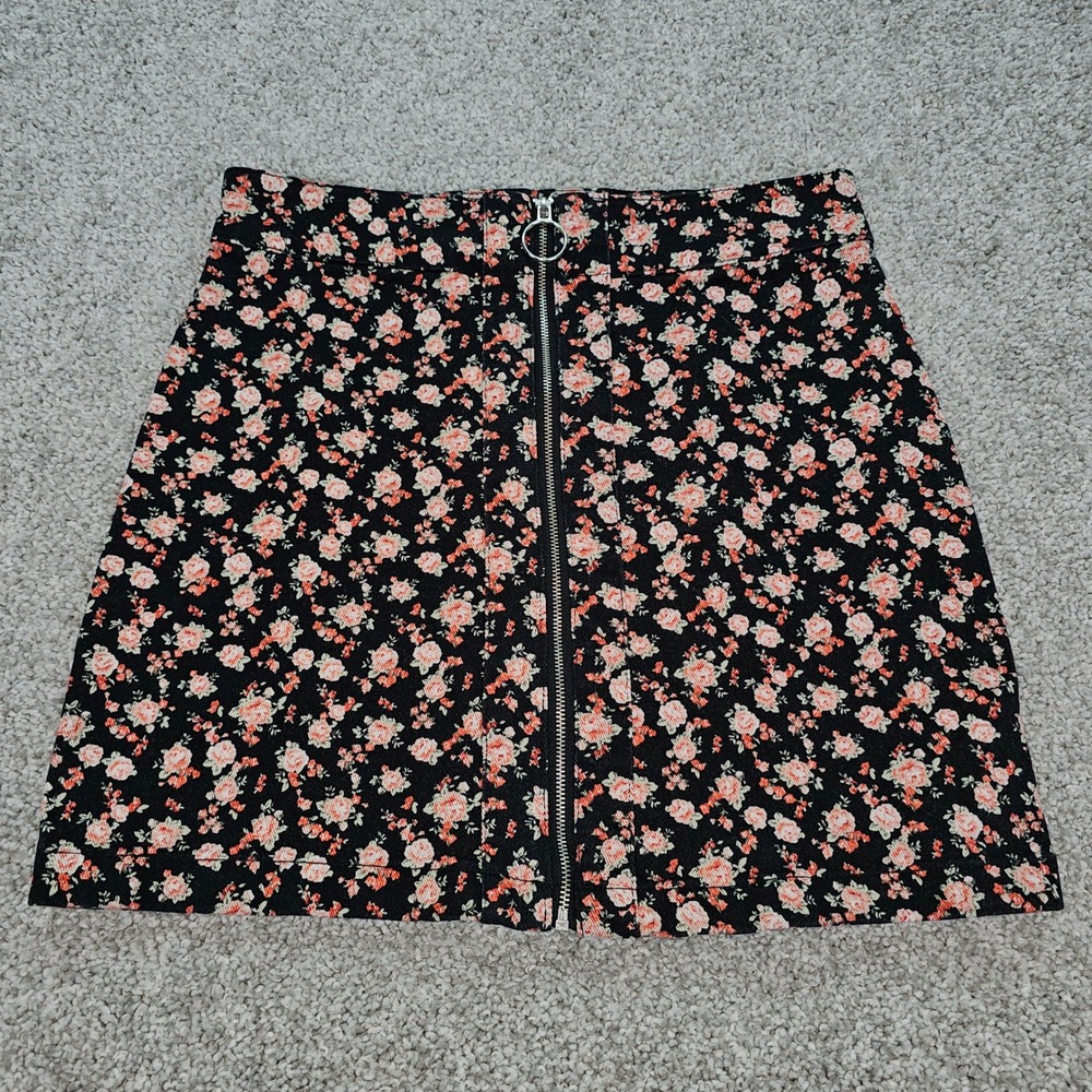 Forever 21 Floral Denim Y2K‎ Mini Skirt Zipper A Line Women's Size Medium